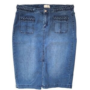 Canyon River Blues Womens Denim Pencil Skirt Braided Trim Classic 12